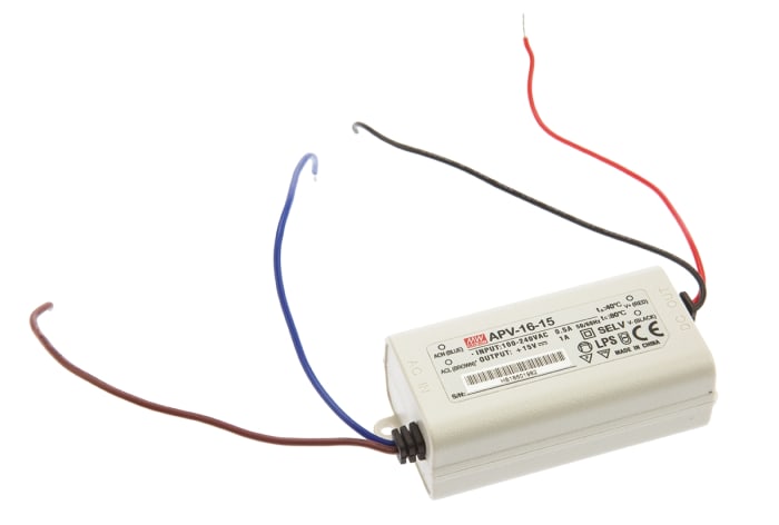 MEAN WELL LED Driver, 15V Output, 15W Output, 1A Output, Constant Voltage