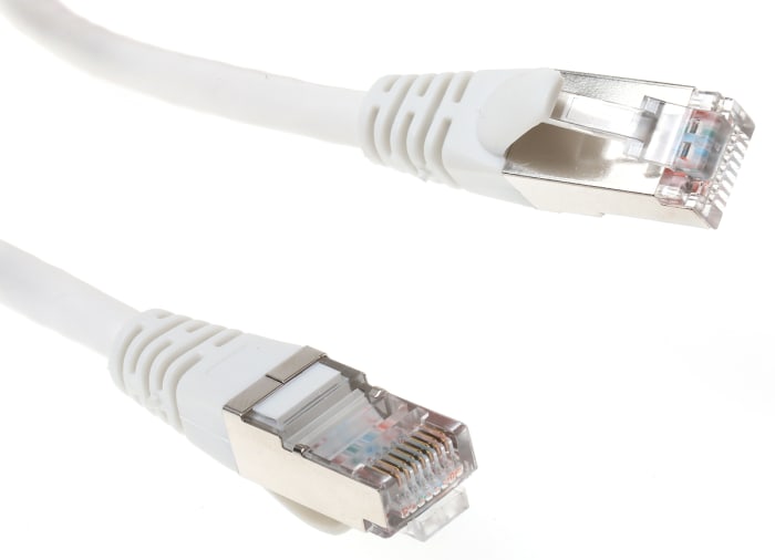 RS PRO, 2m Cat5e, White RJ45 to Male RJ45 Male, F/UTP Shielded, Terminated PVC Sheath