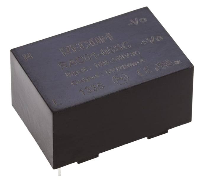 Spínaný napájecí zdroj 1W, počet výstupů: 1, výstup: 5V dc 200mA Montáž na plošný spoj RAC01-C Recom