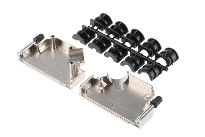 Amphenol Communications Solutions 8655MHR Series Die Cast Zinc Angled D Sub Backshell, 50 Way, Strain Relief