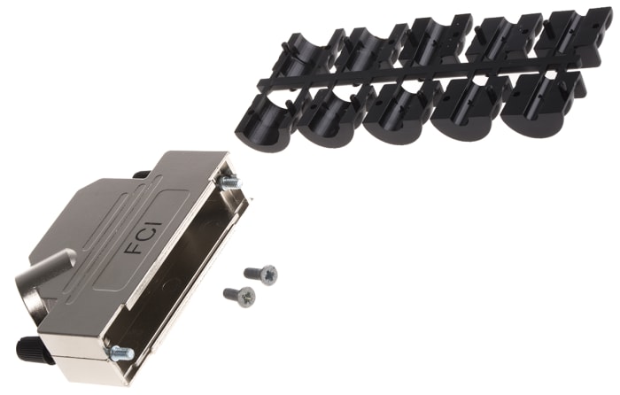 Amphenol Communications Solutions 8655MHR Series Die Cast Zinc Angled D Sub Backshell, 50 Way, Strain Relief