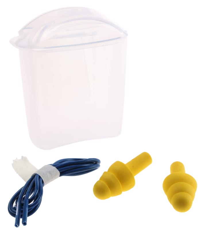 3M E.A.R Ultrafit Series Blue, Yellow Reusable Corded Ear Plugs, 29dB Rated, 1 Pairs