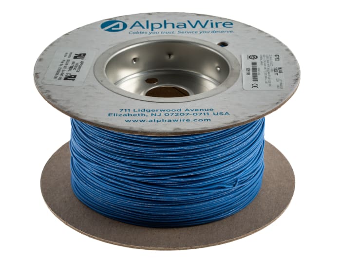 Alpha Wire Ecogen Ecowire Series Blue 0.33 mm² Hook Up Wire, 22 AWG, 7/0.25 mm, 305m, MPPE Insulation, 6713 BL001