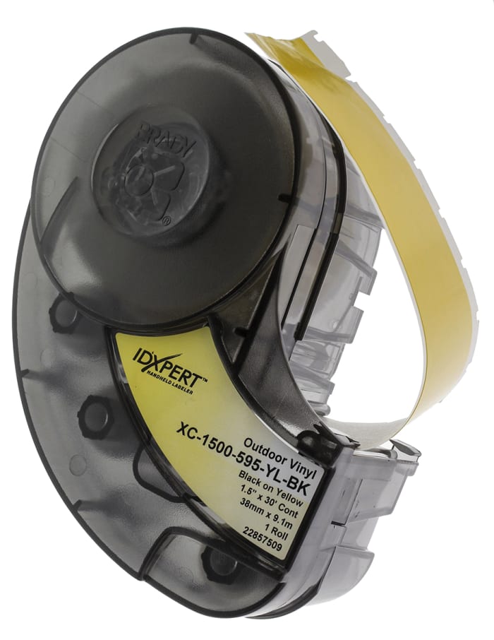 Brady B-595 Black on Black on Yellow Label Printer Tape, 9.1 m Length, 38.10 mm Width