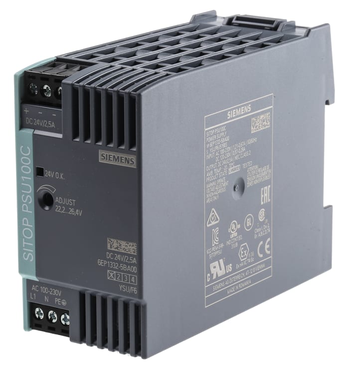 Siemens SITOP PSU100C Switched Mode DIN Rail Power Supply, 100 → 230 V ac / 110 → 300V dc ac, dc Input,