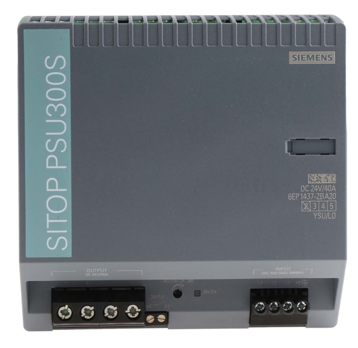 Siemens SITOP PSU300S Switched Mode DIN Rail Power Supply, 340 → 550V ac ac Input, 24V dc dc Output, 40A Output,