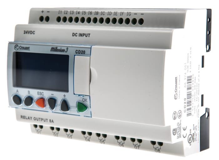 Crouzet Millenium 3 Series Logic Module, 24 V dc Supply, Relay Output, 12-Input, Analogue, Digital Input