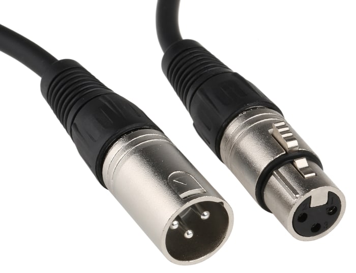 RS PRO Female 3 Pin XLR to Male 3 Pin XLR Cable, Black, 10m