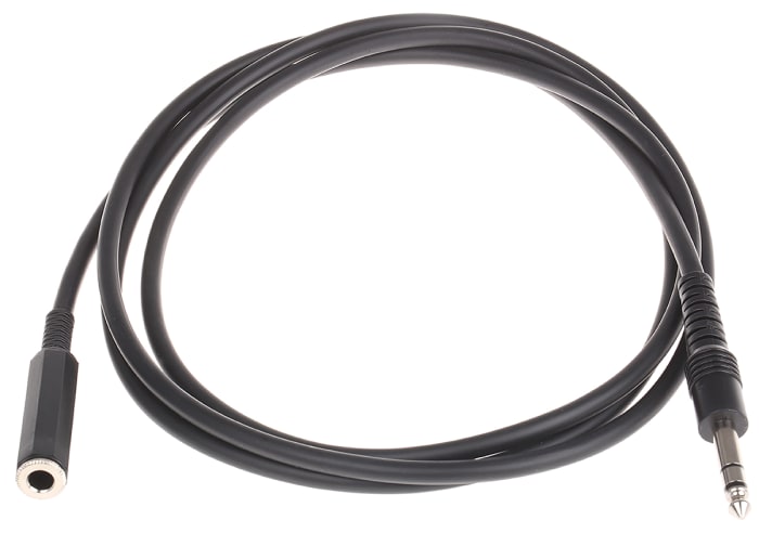 RS PRO Male 6.35mm Stereo Jack to Female 6.35mm Stereo Jack Aux Cable, Black, 2m