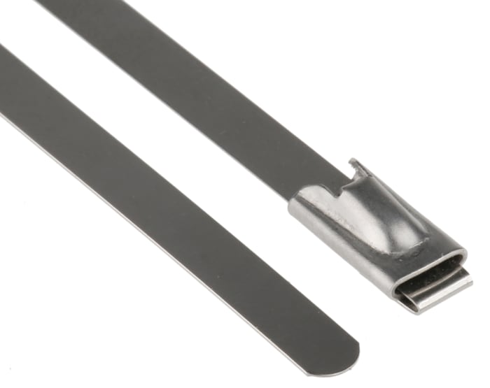 RS PRO Cable Tie, Roller Ball, 100mm x 4.6 mm, Metallic 316 Stainless Steel, Pk-100