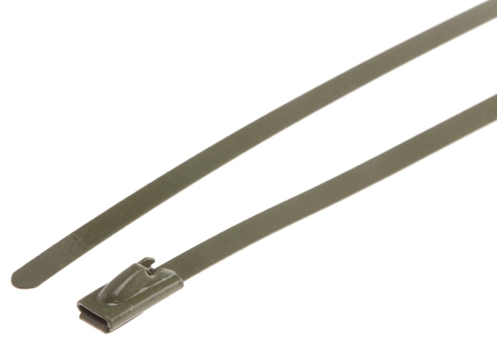 RS PRO Cable Tie, Roller Ball, 360mm x 4.6 mm, Green Polyester Coated Stainless Steel, Pk-100