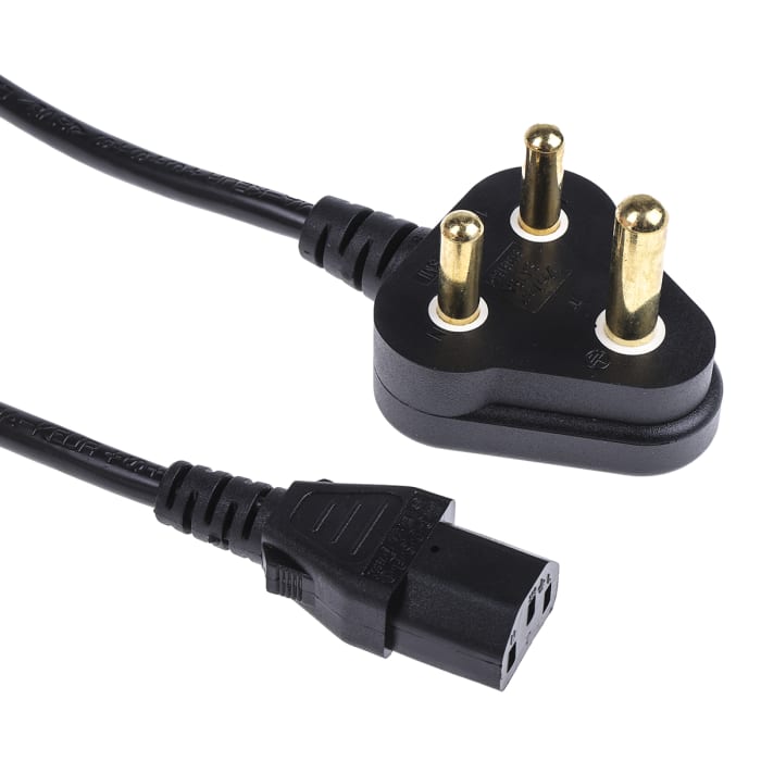 Cable de alimentación RS PRO Negro de 2m, con. A IEC C13, hembra, con. B  IEC C14, macho, 250 V / 10 A