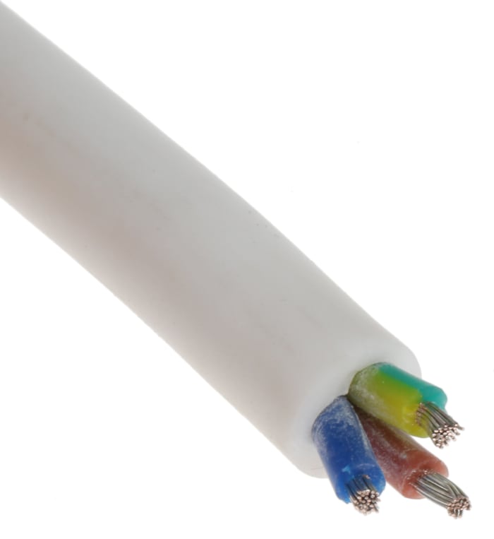 Cable de alimentación RS PRO de 3 núcleos, 1.5 mm², Ø ext. 9.2mm, long. 25m, 450 V / 20 A, funda de Silicona, Blanco