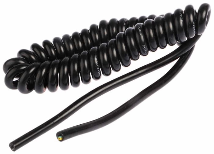 RS PRO Coiled 0.75 mm² 3 Core Power Cable, H05VVH8-F, Black PVC, 1m