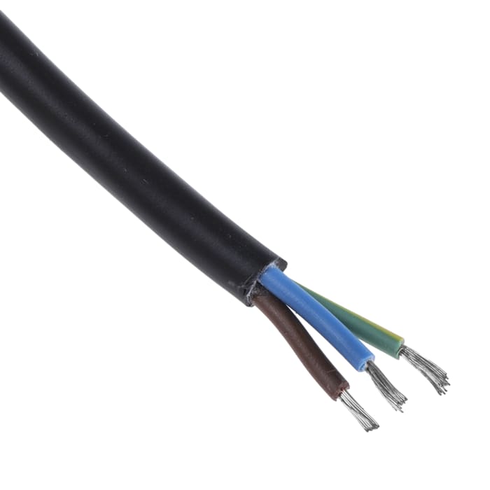 Cable de alimentación RS PRO de 3 núcleos, 0.75 mm², Ø ext. 7mm, long. 25m, 450 V / 6.5 A, funda de Silicona, Negro