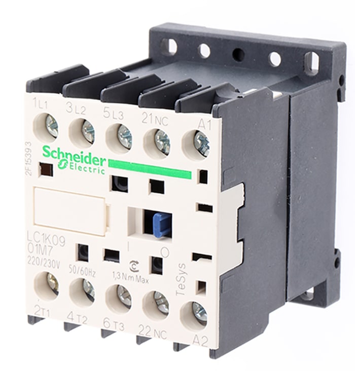 Schneider Electric LC1 Series Contactor, 220 V ac, 230 V ac Coil, 3-Pole, 9 A, 3NO (Main), NC (Auxiliary), 690 V ac
