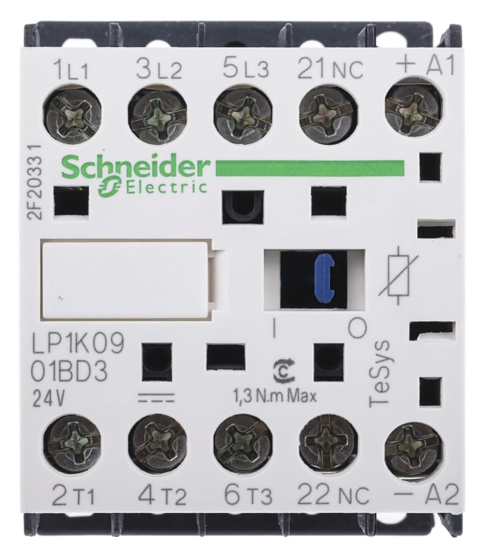 Contacteur Schneider Electric série LP1K, 3 pôles , 3NO, 9 A, 24 V c.c.