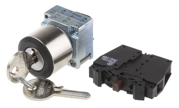 Siemens Key Key Switch - (1NO/1NC) 22mm Cutout Diameter 2 Positions