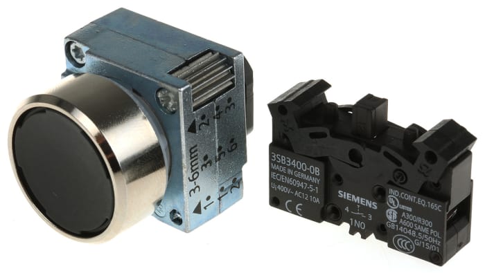 Siemens 3SB3 Series Push Button Complete Unit, Panel Mount, 22mm Cutout, SPST, IP67