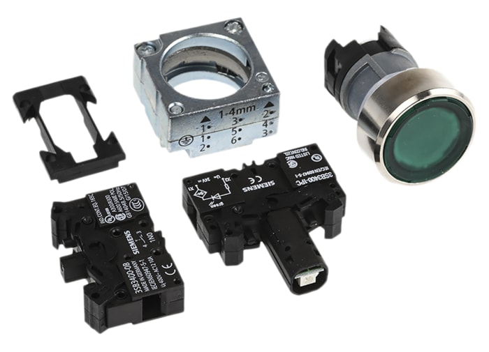 Siemens 3SB3 Series Illuminated Push Button, Panel Mount, 22mm Cutout, SPST, IP67