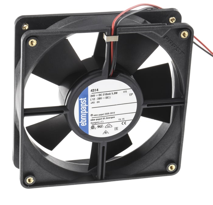 ebm-papst 4300 Series Axial Fan, 24 V dc, DC Operation, 170m³/h, 5W, 119 x 119 x 32mm