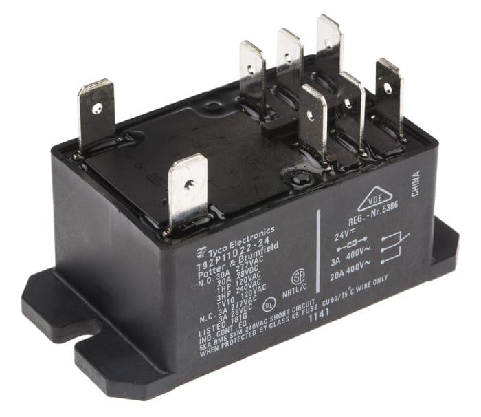 TE Connectivity PCB Mount Power Relay, 24V dc Coil, 30A Switching Current, DPDT