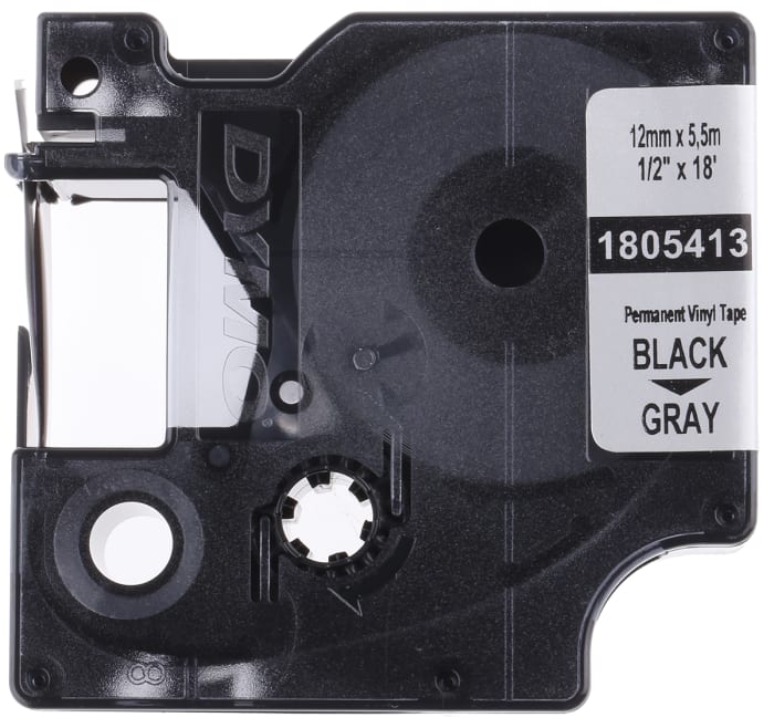 Dymo Black on Grey Label Printer Tape, 5.5 m Length, 12 mm Width