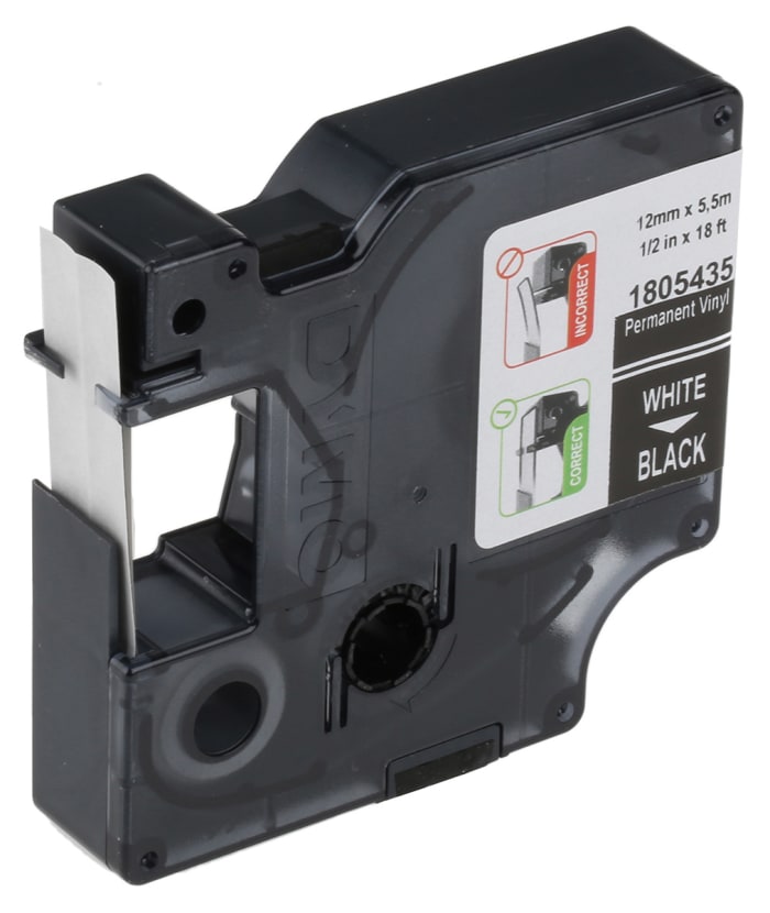 1805435 Dymo Dymo White on Black Label Printer Tape, 5.5 m Length, 12
