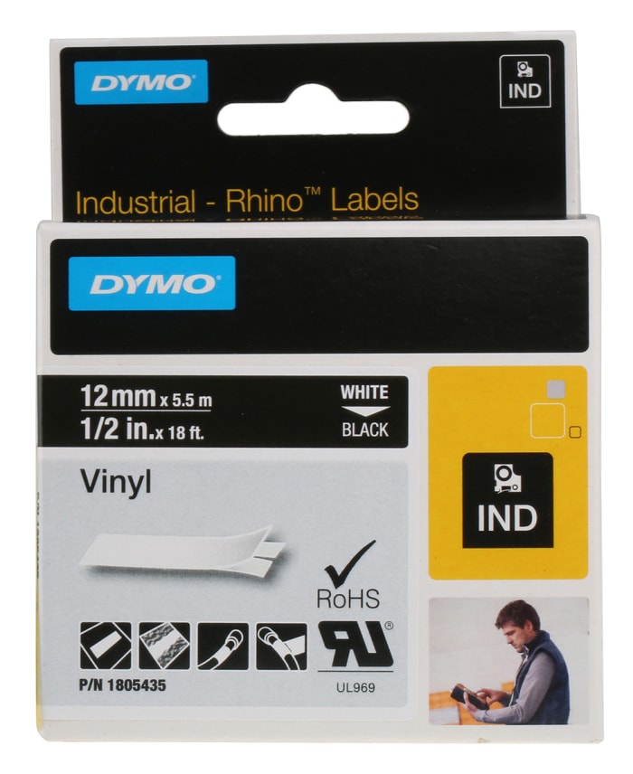 1805435 Dymo | Dymo White on Black Label Printer Tape, 5.5 m ...