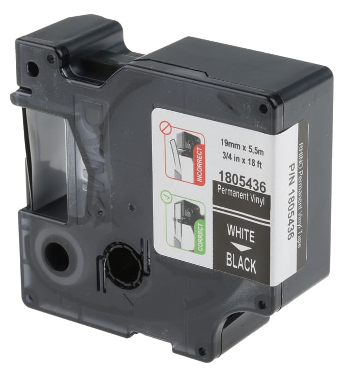 1805436 Dymo Dymo White on Black Label Printer Tape, 18 ft Length, 19
