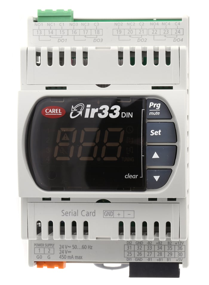 Carel DN33 PID Temperature Controller, 144 x 70mm, 1 Output Relay, 24 V ac/dc Supply Voltage