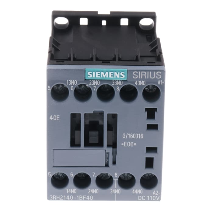 Siemens SIRIUS 3RH2 Contactor Relay, 110 V dc Coil, 4-Pole, 10 A, 4NO, 690 V ac