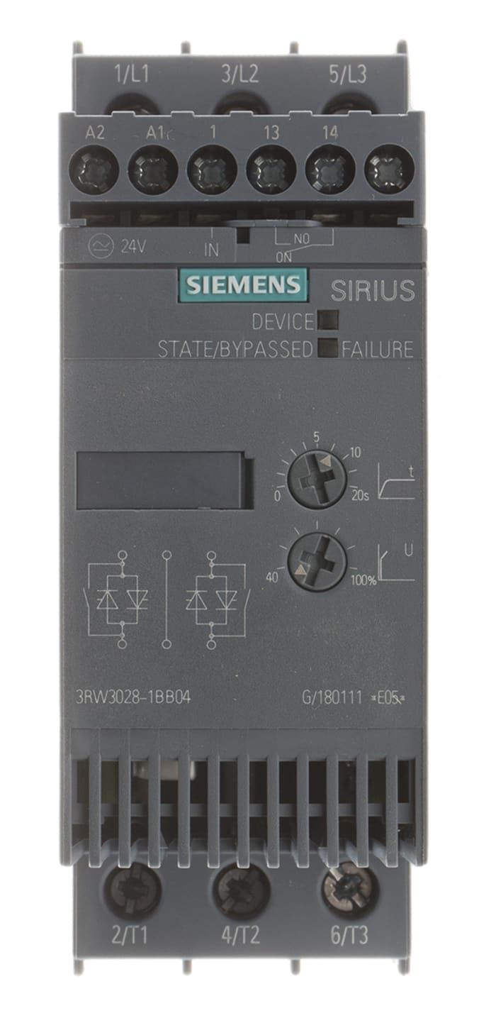 Démarreur progressif progressif, triphasé Siemens SIRIUS 3RW 3RW30, 18,5 kW 400 V c.a. 38 A