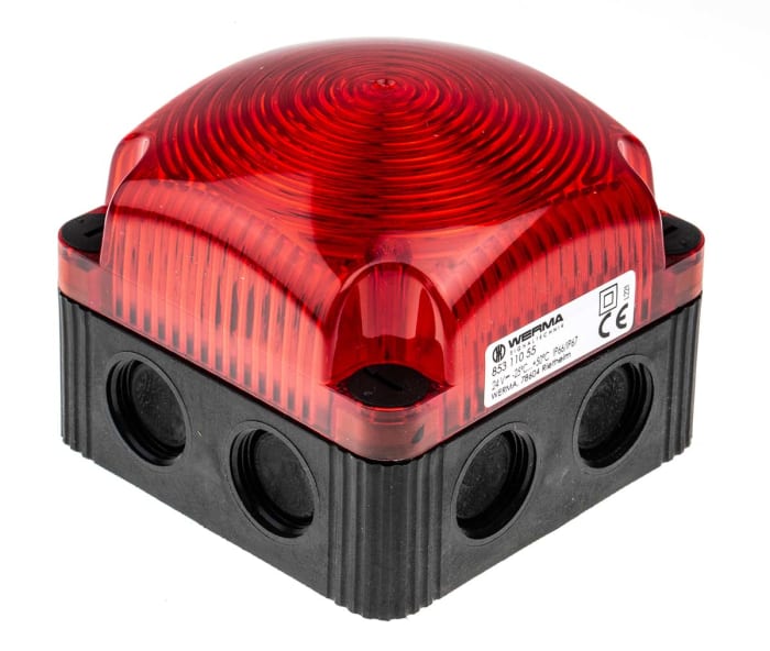 853.110.55 Werma, Werma BWM 853 Series Red Flashing Beacon, 24 V dc,  Surface Mount, Wall Mount, LED Bulb, IP66, IP67, 746-5025