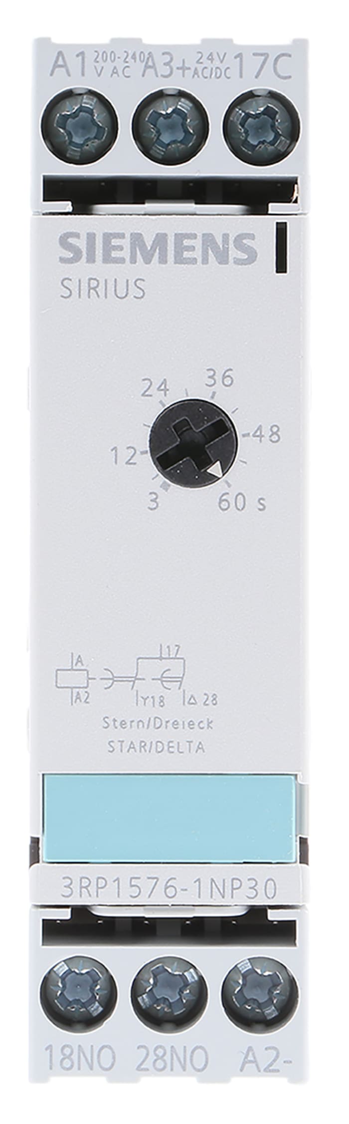 Siemens DIN Rail Mount Timer Relay, 24V ac, 2-Contact, 3 → 60s, 1-Function, SPST