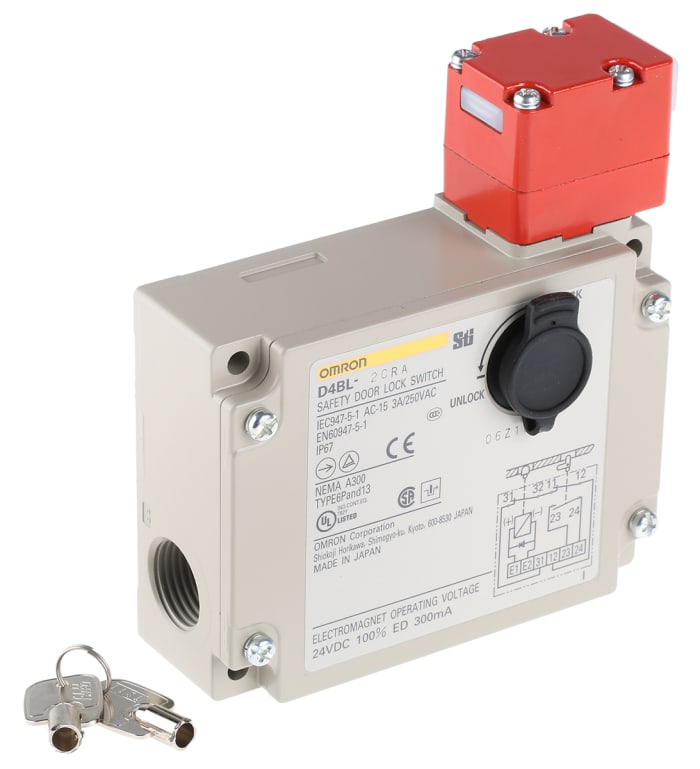Omron D4BL Series Solenoid Interlock Switch, Power to Unlock, 24V dc