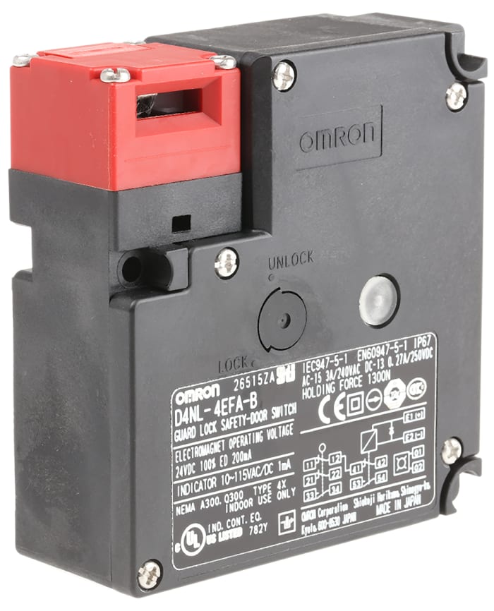 Omron D4NL Series Safety Switch, Power to Unlock, 24V dc, 2NC/1NO + 1NC/1NO