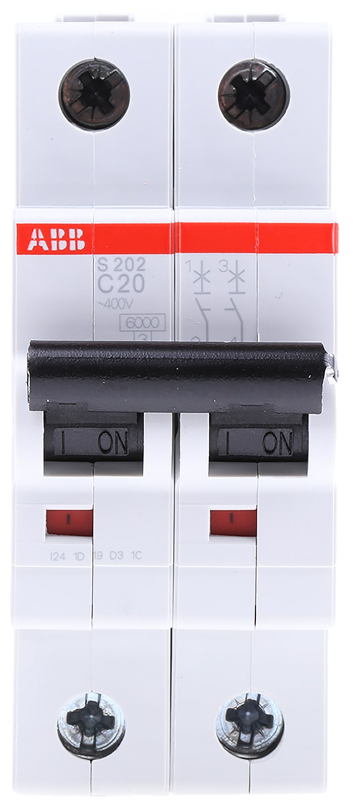 ABB System Pro M Compact S200 MCB, 2P, 20A Curve C, 400V AC, 125V DC, 6 kA Breaking Capacity