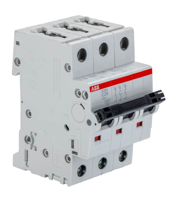Interruptor automático 3P, 20A, Curva Tipo C, Poder de corte 10 kA S203-C20, System Pro M Compact, Montaje en Carril DIN