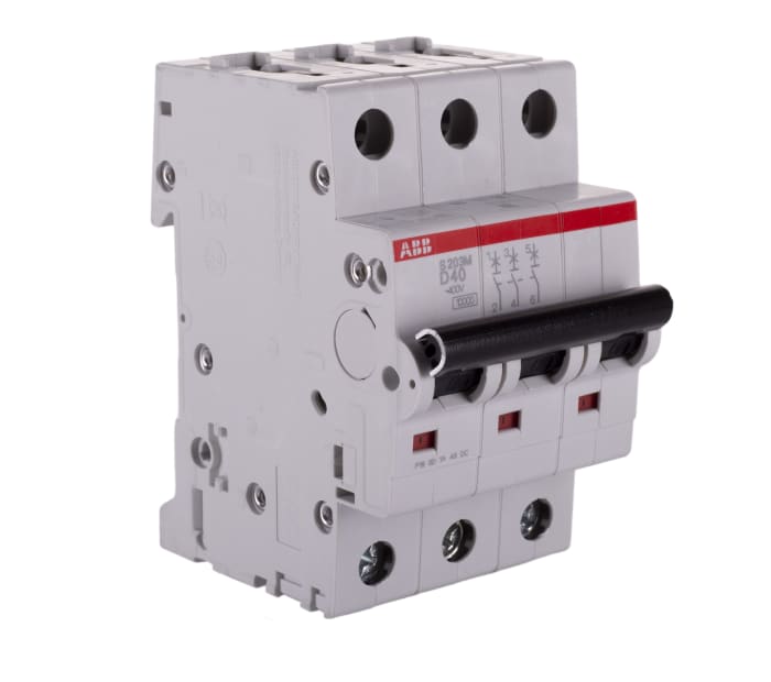 ABB System Pro M Compact S200M Miniature Circuit Breaker, 3-Pole, 40 A, Type D, 400 V ac AC, 125 V dc DC, 10 kA Breaking