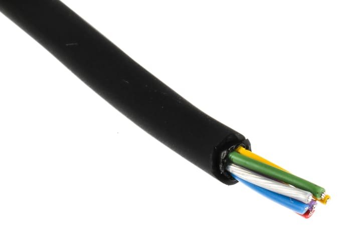 RS PRO 6 Core, 0.22 mm² CSA Screened, 5.2mm od, 100m, Black