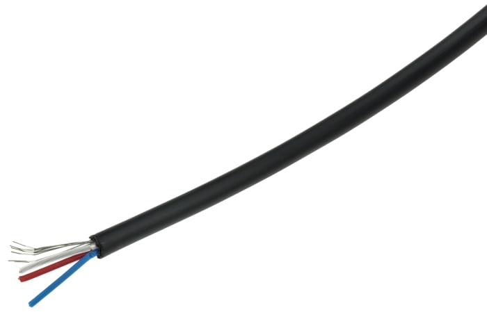 RS PRO 100m Mikrofon Kablosu, 3 Damarlı, Ekranlı, 60 V, Siyah Renkli, Dış Çap: 4mm, 0,22 mm² CSA
