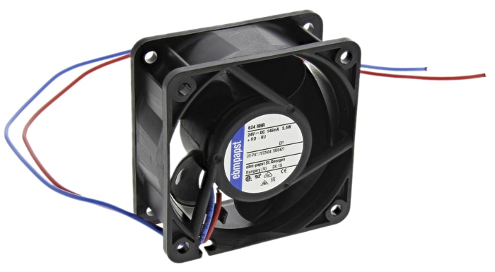 ebm-papst 620 Series Axial Fan, 24 V dc, DC Operation, 56m³/h, 3.6W, 60 x 60 x 25mm