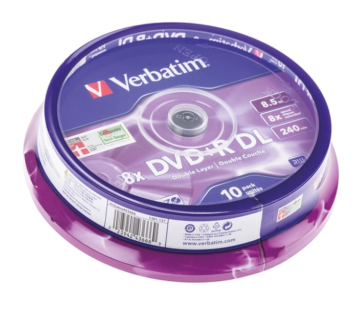 Verbatim DVD+R DL, 8.5 GB, 8X, 10 Pack