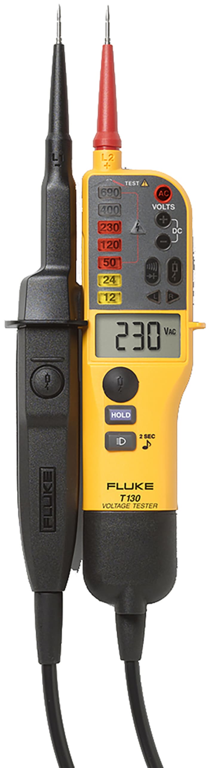 Fluke T130, LCD Voltage tester, 690V, Continuity Check, Battery Powered, CAT III 690V With RS Calibration