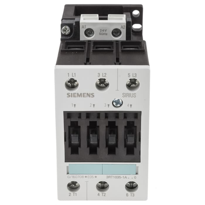 Siemens 3RT1 Series Contactor, 24 V ac Coil, 3-Pole, 40 A, 18.5 kW, 3NO, 400 V