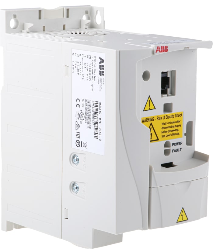 Měnič kmitočtu, řada: ACS310 1.5 kW 0 → 500Hz 7,5 A 230 V AC IP20, pro použití s: Střídavé motory ABB