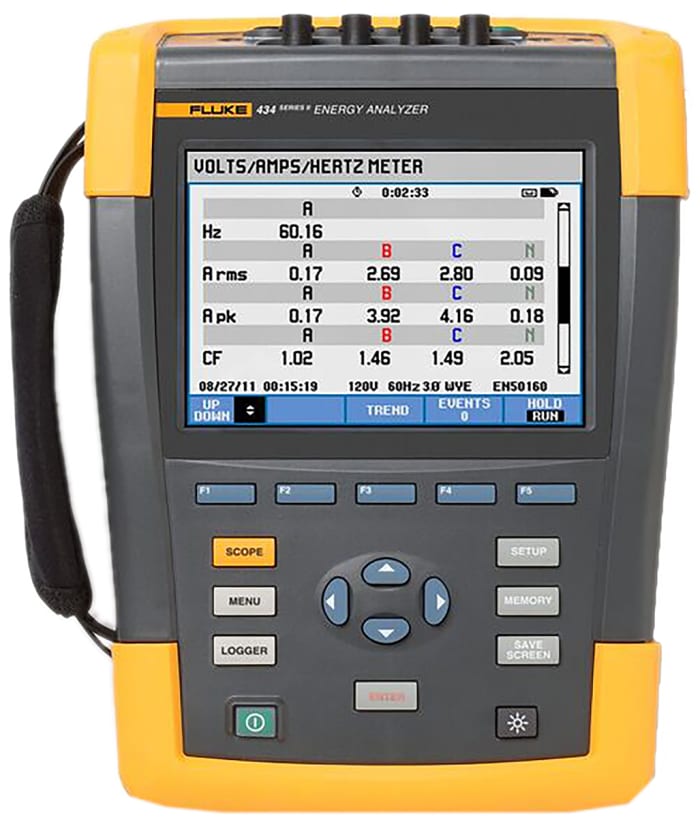 Fluke 434 Power Quality Analyser, 3-Phase, 6000A ac Max, 1000V ac Max