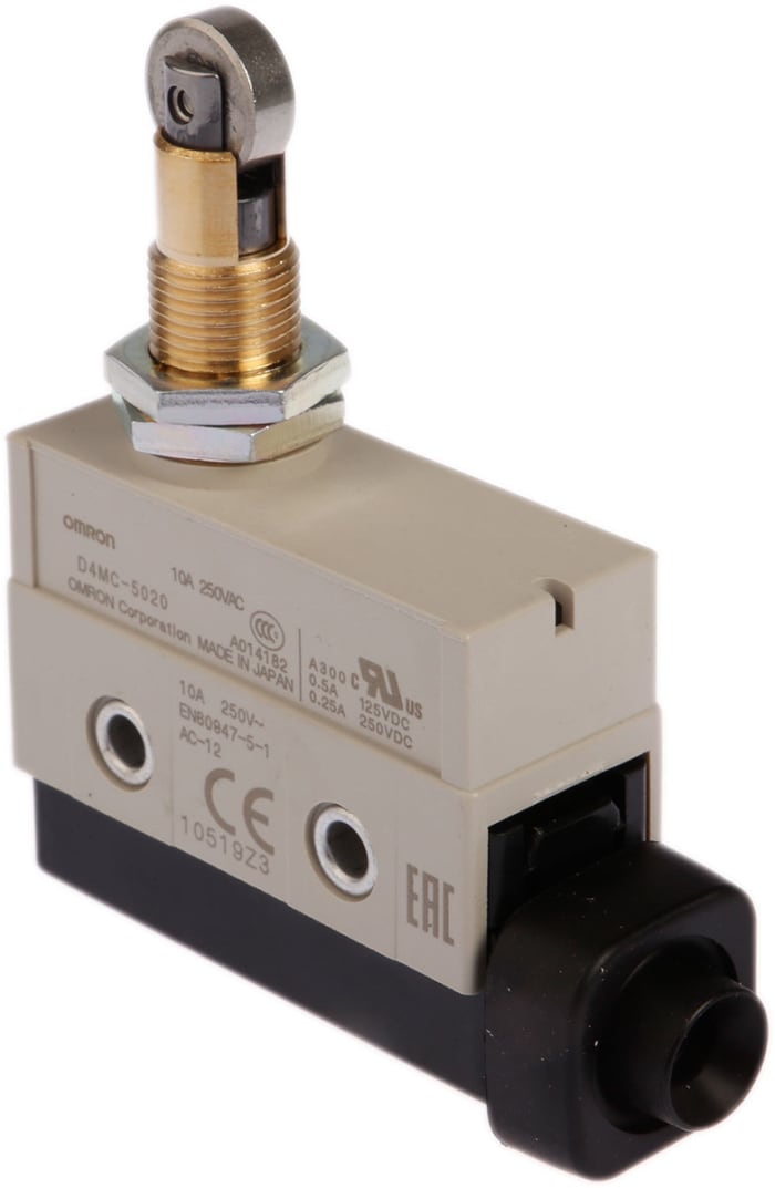 Omron D4MC Series Roller Plunger Limit Switch, NO/NC, IP67, SPDT, 480V ac Max, ac 3 A, dc 250mA Max