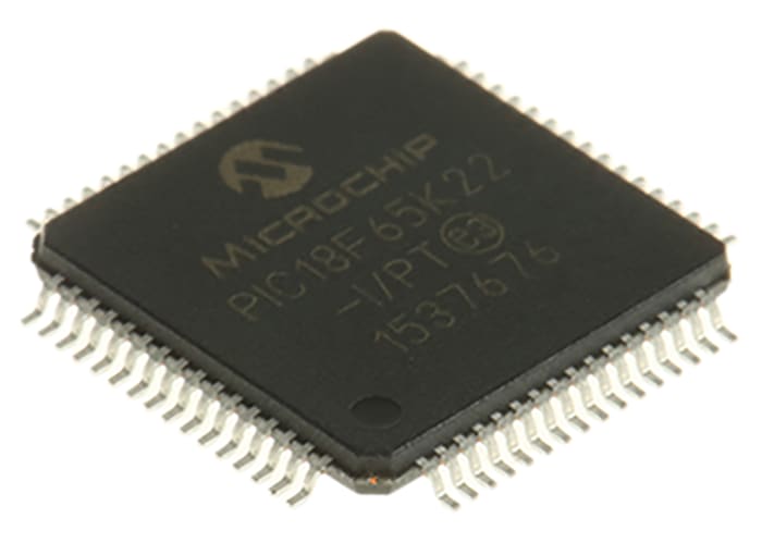 Microchip, 8bit PIC, PIC18F Microcontroller, 64MHz, 1 kB, 32 kB Flash, 64-Pin TQFP